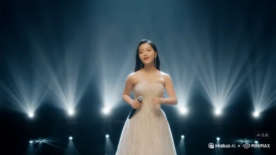 一位美女唱歌，在舞台上唱《情罪》！ by Hailuo AI Video Generator