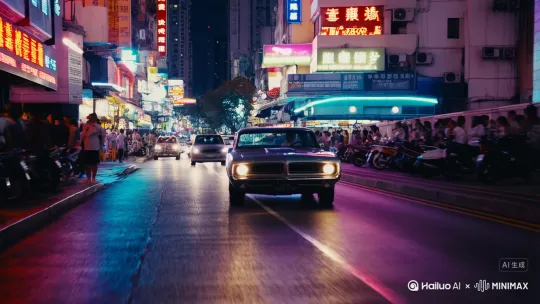 一兩懷舊的美國跑車，在香港的街道上飛馳 by Hailuo AI Video Generator