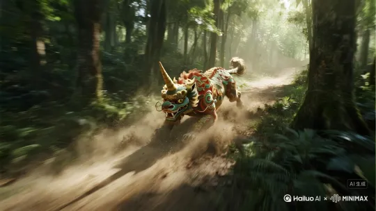 跟随拍摄，快速的镜头移动，高速运动，独角兽在奔跑 by Hailuo AI Video Generator