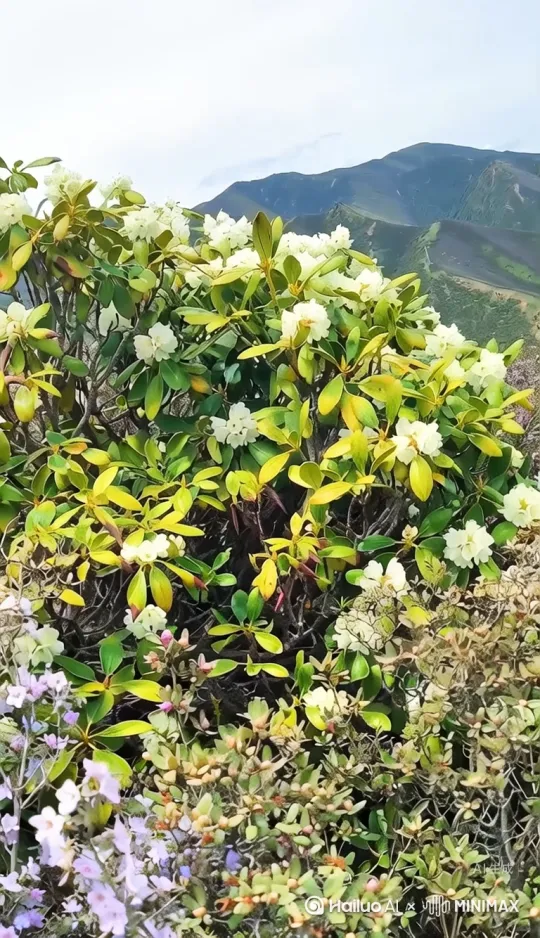 买山满山遍野的杜鹃花，从近到远，从左向右。 by Hailuo AI Video Generator