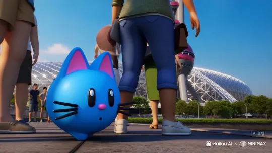 之3d丽体的之3d立体的蓝色小猫,有黑色的胡须,粉红的鼻子,蓝色的耳朵,耳朵内侧是粉红的,他走在上海的东方明珠下面,说,在上海,用安卓手机拍了,东方明珠,上海人民,一脚给我踹进黄浦江里了,上海人,把蓝色猫,踹进黄浦江内,蓝色猫,说,幸亏我急中生智,说了句help me,全上海人都来救我了 by Hailuo AI Video Generator