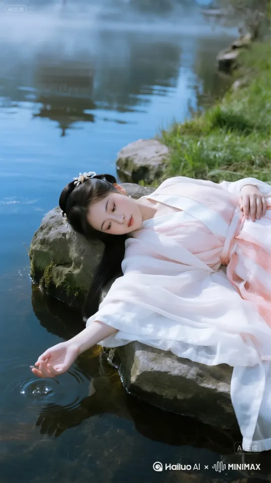 龙跃惊仙完整运镜：
1.特写平视：仙子侧卧青石，手指轻抚水面涟漪
2.中景推移：镜头沿裙裾扫过湖面，突然定格
3.慢镜仰拍：龙角破水时炸开的钻石般水花
4.超高速摄影：龙鳞带起的水珠在空中凝固
5.全景拉升：百米龙身完全脱离湖面的震撼瞬间
6.环绕镜头：龙躯盘旋上升时形成的水龙卷
7.特写俯冲：仙子被气浪掀起的发丝和惊愕眼眸
8.远景定格：龙影没入云层，湖面下起漫天银雨 by Hailuo AI Video Generator