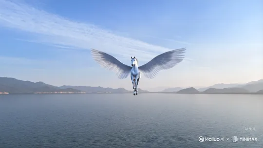 徐州云龙湖上空出现天马行空独来独往[右移,左摇,跟随][左移,推进,右摇]99比16 by Hailuo AI Video Generator