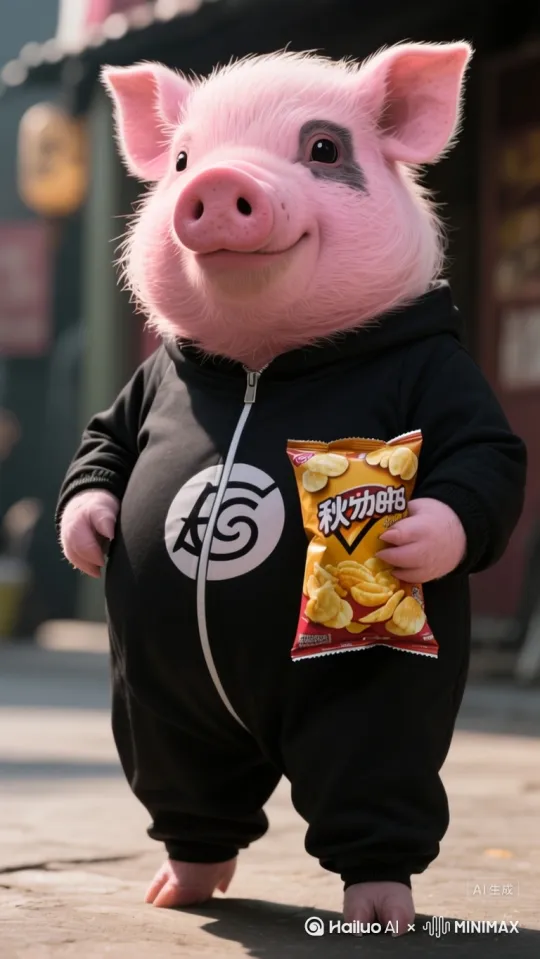 The portly pig, mid-chip crunch, paused, a subtle shift in its stance. A faint golden aura rippled across its broad back, the air around it humming with nascent energy. Then, with a soft *shimmer* and a whisper of air, two magnificent, translucent golden wings unfurled, catching the sunlight like spun glass. A powerful, effortless upward thrust, and the once-grounded ninja pig ascended, chips still clutched, now a soaring silhouette against the vast blue, effortlessly mastering the skies. by Hailuo AI Video Generator