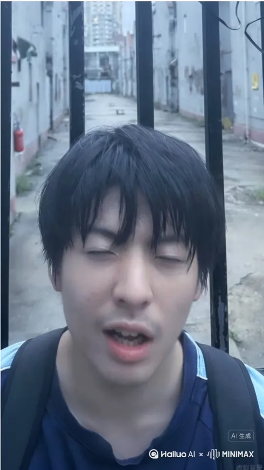 让这个人跑到一个垃圾桶旁边然后吃里面的东西然后开心的笑 by Hailuo AI Video Generator