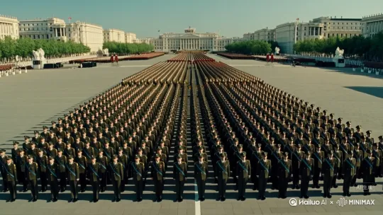 [推出,上升,下摇]1近代军队阅兵仪式 by Hailuo AI Video Generator