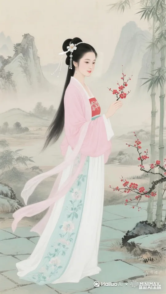 女子从画中走出女子展示各种表情和姿势，画面主体动态呈现，动作自然流畅，环境光，符合逻辑，极致细节，镜头跟拍，超真实动态捕捉。人物脸部不变形。清晰自然，不模糊，高质量，没有瑕疵。比例 9:16。 by Hailuo AI Video Generator
