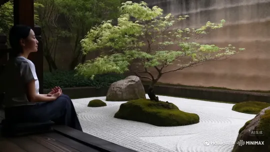 在枯山水边，听风吹树叶的声音 by Hailuo AI Video Generator