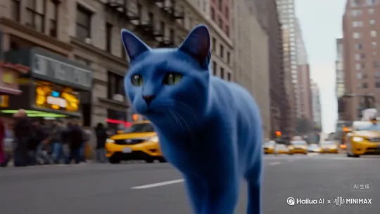 一只蓝色的猫在纽约街头上面跑。 by Hailuo AI Video Generator