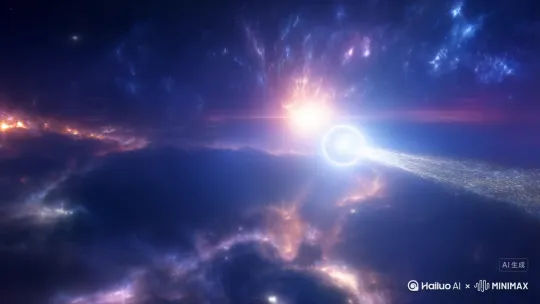 彗星划过宇宙[左移,上升]，背景为宇宙大爆炸 by Hailuo AI Video Generator