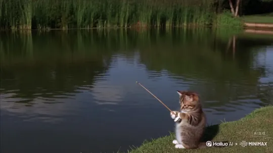 小猫钓鱼[下降,变焦推进] by Hailuo AI Video Generator