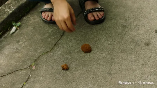 我竟然弯腰把狗屎捡了起来嚼了嚼。天啊!那根本不是狗屎,是被人吐掉的、嚼得稀烂的槟榔残渣! 那一瞬间的恶心和反胃,至今难忘。
场景: 城市街道人行道 / 老旧小区路边 / 绿化带旁。
色调: 前半段(误认时)可以稍显灰暗或普通;发现是槟榔渣后,可以加一点令人不适的滤镜(如偏黄绿),或人物表情夸张化。
特写: 地面棕褐色物体的特写(模拟狗屎视角)、人物弯腰的手部特写
音效: 走路声、发现东西时的停顿音效、捡起东西的轻微摩擦声、可能有的干呕声、最后可以加一点沉重或警醒的背景音效。 by Hailuo AI Video Generator