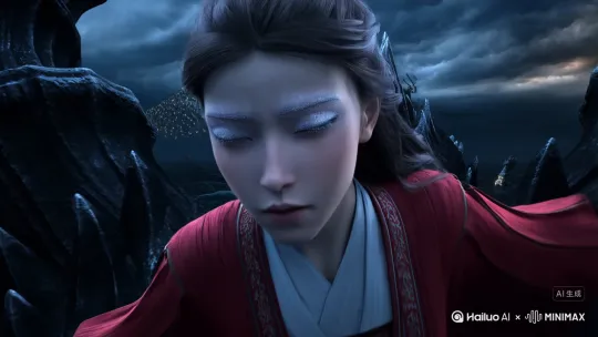 **《沧溟龙战》分镜脚本**

**场景1：云巅点兵（0:00-0:30）**
* **画面**：罡风撕裂云海，玄甲仙军阵列如墨色长城。凌瑶（女主）赤色战袍翻卷，独立于玄铁巨龙嶙峋龙角之间。龙瞳如熔金燃烧，龙息搅动漫天雷云。
* **字幕**：**“蛟窟夺我同胞骨，今日血债沧溟偿！”**
* **音效**：战旗猎猎声/龙骨关节摩擦的金属轰鸣/远方闷雷

**场景2：跨海行军（0:30-1:00）**
* **画面**：巨龙昂首长啸，尾翼划破海面掀起百米冰墙。身后万千御剑修士结**“九霄破军阵”**，剑光汇聚成银河倾泻；深海巨鲲驮着符炮战垒浮出水面，炮口凝聚刺目白光。
* **运镜**：从女主染霜的睫毛特写拉远，展现仙魔联军铺满海平线的压迫感。
* **特效**：修士剑气在云层刻出符文巨网，暴雨在逼近敌域时凝为冰晶悬停空中。

**场景3：孽龙显世（1:00-1:20）**
* **画面**：海水骤然沸腾墨黑，腐烂龙翼撕裂空间。狱海龙王脊椎突出骨刺，伤口处翻涌怨灵，独目锁定凌瑶发出精神冲击波。
* **字幕**：**“窃鳞小贼…也配掌龙族神力？”**（扭曲古语）
* **音效**：次声波嗡鸣/鲸群哀鸣爆体声

**场景4：天崩海啸（1:20-2:10）**
* **高潮片段**：
  * 玄铁巨龙喷吐**星辰碎焰**，烧穿怨灵黑雾却撞上龙王召唤的**骸骨长城**（由历代屠龙者遗骸组成）
  * 凌瑶踏龙腾跃，**霜寂剑**斩断骨墙引动九天玄雷，雷光中闪现她灵台内镇压的**太古龙魂虚影**
  * 仙军符炮齐射，光柱蒸发海水形成环形深渊，露出海底扭曲蠕动的**龙巢肉瘤**
* **特效**：双龙撕咬时鳞片崩裂如陨石雨坠落，修士结阵抵挡时符文盾碎裂成晶莹残渣

**场景5：弑神一击（2:10-2:40）**
* **画面**：玄铁巨龙被毒牙贯入颈骨，凌瑶借下坠之势突进！手中剑吸收龙血燃起**焚世红莲**，身后千军灵力汇成光流注入剑锋。
* **慢镜**：剑尖刺入龙王独目前一秒，时空凝固。女主战袍破碎露出脊背**龙鳞咒印**，瞳孔蜕变为竖状龙睛。
* **字幕**：**“以吾道心——祭八荒龙魂！”**
* **音爆**：剑锋贯穿龙目的刹那，冲击波将整片海域压成凹陷巨碗

**收镜（2:40-3:00）**
* **画面**：龙王骸骨沉入深渊，凌瑶跪坐龙首喘息。忽有**发光血雨**从天而降，海面浮现更多猩红龙瞳。
* **台词**（混响低语）：**“狱海…不过是看门犬…”**
* **定格**：女主染血的手按向躁动的龙鳞咒印，玄铁巨龙向着深渊尽头无数苏醒的瞳孔发出战吼。

---

**核心视觉亮点：**
1. **色彩对冲**：玄甲军墨色战阵 vs 修士剑阵银蓝流光 vs 龙血燃烧的赤焰
2. **巨物压迫**：用仰视镜头强调龙王骸骨长城，海底肉瘤设置脉动特效
3. **仙侠元素**：符炮的篆文充能过程/剑阵的几何美学/龙族咒印的发光脉络
4. **细节隐喻**：女主吸收敌军攻击转化能量，暗示体内太古龙魂的隐患

**音乐建议：**
- 前段：女声吟唱+战鼓低频脉冲
- 中段：琵琶轮指模拟鳞片刮擦声+青铜编钟碎裂音效
- 高潮：交响乐骤停，保留龙吼与剑鸣混响
- 结尾：扭曲的童谣旋律暗示更深危机

此框架可根据视频时长调整战斗层次，例如增加海妖突袭军阵的支线冲突，强化“千军万马”的存在感。关键是将修仙世界的法则（如借天地之力、神魂压制）转化为具象视觉符号。 by Hailuo AI Video Generator