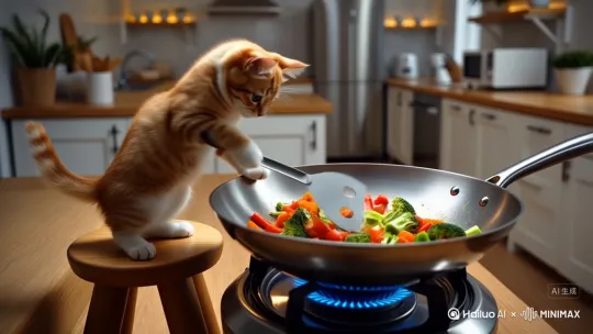 小猫炒菜 by Hailuo AI Video Generator