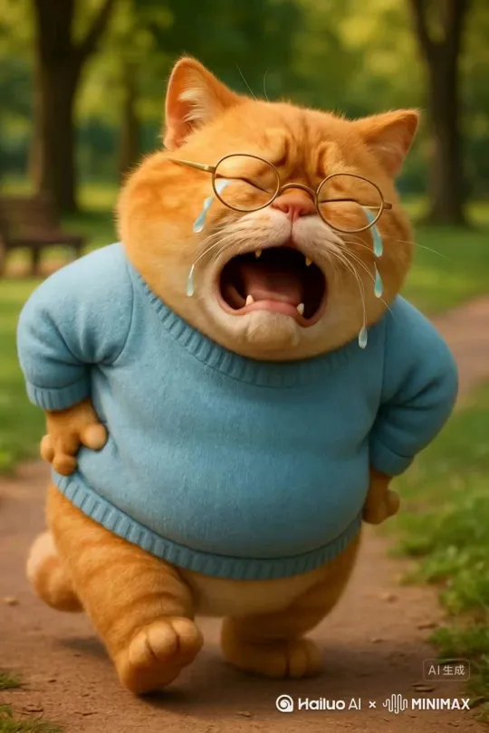一只老年橘猫，外出散步腰扭了非常痛苦，半夜睡不着觉非常痛苦，生病了非常痛苦，老伴去世了非常痛苦 by Hailuo AI Video Generator