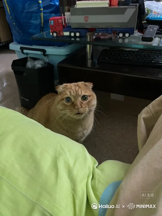 主角是图片里的这只猫
他生活在一个原始森林里
他现在在找寻食物
听到远处有一个声音
抬起头警觉的看了一眼
发现对自己没有威胁变得稍微放松
继续寻找食物
最终什么也没有找到
有了更大的声音
它只能警觉的，失望的离开 by Hailuo AI Video Generator