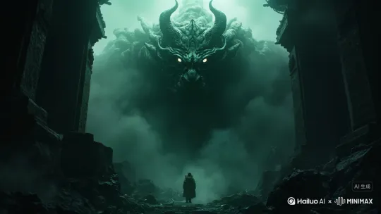 [推进,上升]巨兽面对镜头吼叫，咆哮 by Hailuo AI Video Generator