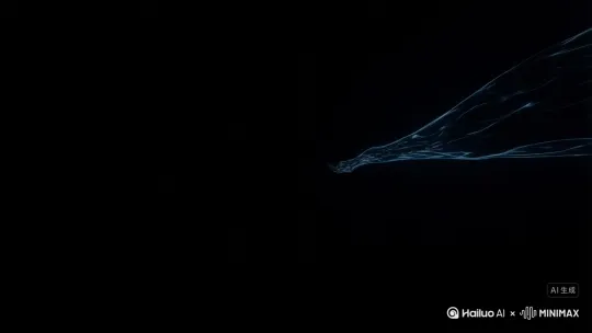 视频开始一个黑色背景一道光束像流水般划过，然后出现一道流水般激光时间隧道（视角进入式），随着隧道的镜头深入，一个横向的能量光扩散，这个时候在出现一个透明虚化的发光体散发着爆炸的光波，然后光波横向扩散完成 by Hailuo AI Video Generator