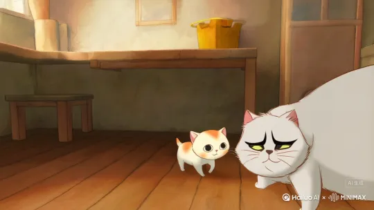 短篇用日式动画风格
[左移,推进,右摇]小猫扑向大猫，大猫没有打过小猫，落荒而逃
[拉远,上升,下摇]小猫开心
[下降,上摇]小猫去上厕所
[左移,右摇,跟随]大猫跟在小猫身后，准备偷袭
[左摇,变焦推进]大猫抓住小猫最放松的那一刻，偷袭成功
[左移,上升]大猫偷袭成功，一击即走 by Hailuo AI Video Generator