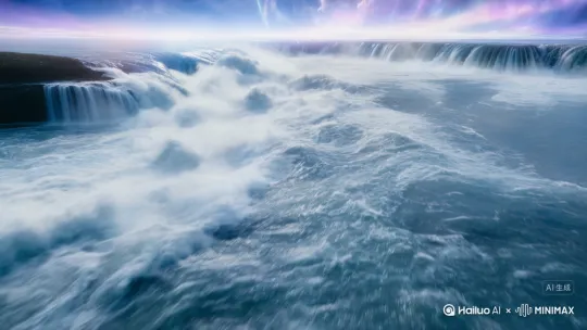 [推进,上升]一条大河从天空中奔涌而下，国风，梦幻，波浪滚滚 by Hailuo AI Video Generator