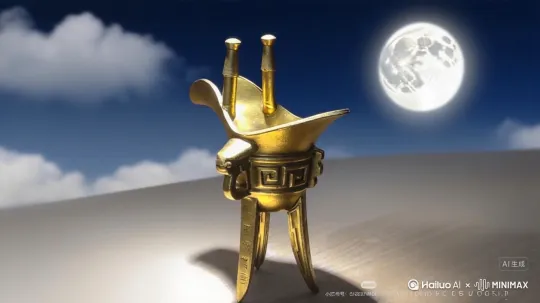云彩飘动背景，色彩艳丽极其丰满，另一个金樽[右移,左摇,跟随]为中间的金杯倒满了酒 by Hailuo AI Video Generator
