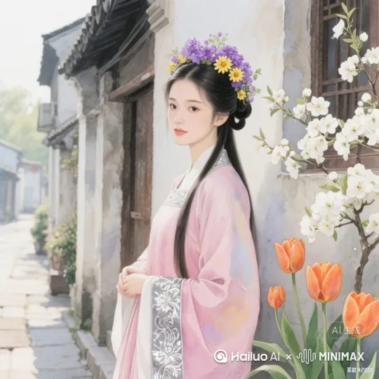人物静态由远渐进，微笑抛了个媚眼，视频时长10秒 by Hailuo AI Video Generator