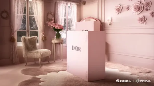 {
 "description": "Cinematic shot of a pink-toned Parisian-style boudoir. A sealed DIOR box trembles, opens, and delicate furniture and decorative items inspired by Miss Dior Eau de Parfum 2025 assemble rapidly into an elegant, styled room. A black satin bow is placed on the bed, and there is a bottle of Miss Dior Eau de Parfum 2025 with a houndstooth pattern on the dressing table. No text.",
 "style": "cinematic",
 "camera": "fixed wide angle",
 "lighting": "soft warm light with a touch of cool light",
 "room": "Parisian-style boudoir",
 "elements": [
 "DIOR box (logo visible)",
 "bed with black satin bow",
 "pink dressing table",
 "heart-shaped rug",
 "lace curtains",
 "ornate mirror",
 "wall art with rose patterns",
 "faux fur chair",
 "pink flowers in a vase",
 "Miss Dior Eau de Parfum 2025 bottle (houndstooth pattern visible)",
 "black and white houndstooth cushion",
 "crystal perfume atomizer"
 ],
 "motion": "box opens, furniture and items assemble precisely and rapidly",
 "ending": "elegant, romantic space with DIOR Miss Dior Eau de Parfum 2025 accent",
 "text": "none",
 "keywords": [
 "16:9",
 "DIOR",
 "Parisian style",
 "fast assembly",
 "no text",
 "soft warm and cool tones"
 ]
} by Hailuo AI Video Generator