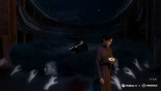 噬魂之隙
 
夜雾如墨，压在青石镇的屋檐上。林砚之攥着祖父留下的青铜罗盘，指腹摩挲着泛着幽蓝微光的纹路。巷尾木门作响，铁匠老王双眼浑浊，嘴角挂着诡异笑容，喉咙里发出“嗬嗬”声。林砚之脊背发凉，罗盘指针疯狂转动，他看见铁匠后颈爬着淡紫色的“噬魂纹”——正如祖父笔记所记。
 
罗盘震颤着浮现虚影：铁匠的魂魄脖颈有黑洞，正茫然打转。林砚之心头狂跳，祖父曾说噬魂者以活人之魂为食，被噬魂者魂魄残缺，终会消散。笔记朱砂字写道：“噬魂者隐于雾，畏阳，纹生于颈，魂离体则人痴。”
 
浓雾裹挟着腐朽甜腥味，更多人影在雾中晃动，步伐僵硬，眼神空洞，后颈皆有紫纹——半个镇子的人都成了行尸走肉。林砚之想起祖父所言，噬魂者将魂魄存于阴气最盛之地，而青石镇阴气最重的，是镇北曾遭大火的废弃戏台。
 
他循罗盘指引穿行，路过老槐树时，发现未被盯上的绣坊少女苏晚。罗盘突然嗡鸣，蓝光中浮现无数残缺魂魄哀嚎：“噬魂者在进食！”林砚之拉起苏晚冲向戏台。
 
戏台中央黑雾悬浮，无数苍白手爪抓着挣扎的魂魄，黑袍人正吹骨笛。林砚之竟在黑雾中看见祖父的魂魄！他念动咒语，罗盘裂出光点凝成银剑。黑袍人转身，无瞳的黑眼诡异微笑：“又一个镇魂师。”
 
骨笛曲调急促，行尸涌入戏台。林砚之让苏晚用朱砂画符暂困他们，却见符咒效果甚微。危急时刻，他瞥见苏晚的暖玉玉佩，忙接过按在罗盘裂缝：“以玉为媒，镇魂归位！”
 
白光骤起，林砚之窥见百年前真相：祖父曾封印噬魂者，如今封印松动。黑雾溃散，魂魄归位，他趁机刺穿黑袍人心脏。黑袍人化作黑灰消散，镇民们后颈紫纹褪去。
 
晨光穿透浓雾，镇民苏醒。林砚之瘫坐地上，却发现罗盘裂缝残留黑气。封面上“镇魂”二字泛着红光，他知道守护才刚开始。而戏台阴影里，一滴黑灰渗入地下，一朵淡紫色纹路正悄然绽放。 by Hailuo AI Video Generator