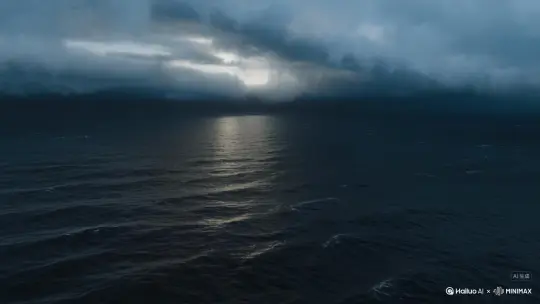 [低角仰拍推进,环绕侧移,水面贴近跟拍]暴风雨后的清晨，厚重铅灰色云层压低天空，稀薄晨光从云隙斜射海面，微弱光线映出海浪的深蓝冷色调，整体色调参考《荒野猎人》冷冽质感；镜头以低角度推进捕捉一条庞大深绿色西方巨龙从海面骤然破水而出的瞬间，龙翼展开时水幕剧烈喷涌，海水顺着坚韧的翼膜与龙鳞纹路形成急速细密的水流；环绕侧移特写龙躯，精密肌肉群在跃起过程中剧烈收缩，深青色鳞片在晨光折射下展现湿润半透明质感，细小水珠从鳞片间滑落；镜头贴近水面跟拍巨龙扬起的长尾，特写尾部锋利骨刺划过浪尖激起层层白色浪花，海浪裂口呈现真实物理溅射轨迹；随后镜头快速拉升至高空俯拍全景，展现巨龙庞大身躯腾空跃出水面，高空中云层被龙翼冲击形成环形气流，海面泛起剧烈环状涟漪波纹，整体宏观场景氛围与镜头运动节奏精准匹配《哥斯拉》与《驯龙高手》史诗级登场画面，营造出恢宏壮观的视觉冲击与神秘震撼感。 by Hailuo AI Video Generator