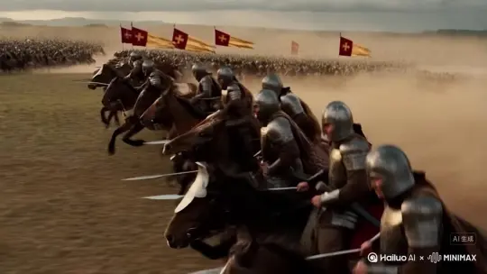 古代骑兵冲锋画面，加BGM，突出重点，画面要有冲击力。 by Hailuo AI Video Generator