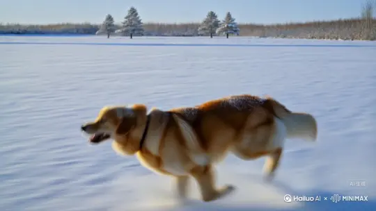 雪地里奔跑的狗 by Hailuo AI Video Generator