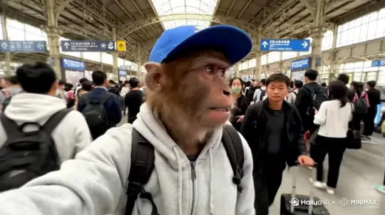 [左移,右摇,跟随][右移,左摇,跟随]嘴里还说着家人们，坐了5个小时的火车，终于下车，好累呀 by Hailuo AI Video Generator