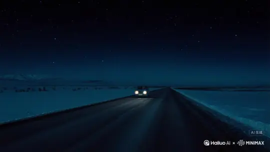 [左移,上升]极光下的公路，梦开始的地方
 
夜路在苔原上延伸，如孤寂的线条划破黑暗。车灯劈开夜色，车轮碾过冰面的声响单调沉闷。车窗外呵出的气息凝成白霜，车内暖意驱不散心中的疲惫与迷惘，像在无尽梦境中跋涉却找不到出口。
 
按他人指引奔波数日，期待的极光始终未现。同伴的热情渐渐熄灭，在车中默默缩成一团。我望着窗外的黑暗，梦想的亮光也随之暗淡，终于决意调转车头，心中只剩不甘的余烬。
 
然而调转车头的刹那，天幕骤然裂开！一道绿光如巨绸横亘苍穹，紧接着第二道、第三道接踵而至。绿丝绸裹挟着碎钻般的星光翻腾起舞，流泻如瀑，仿佛宇宙生机都浓缩在这片光幕中倾泻而下。天空瞬间活了过来，绿光颤抖奔流，似千军万马奔腾，如碧波拍岸。那无声的壮丽让我们目瞪口呆，心魂被绚烂彻底攫住，灵魂消融进浩大光明里。
 
我们慌忙下车，不顾寒冷仰头凝望。苍穹化作舞台，光带如神灵游曳。冷风吹不散心头炽热，积雪中的双脚似踏在通天阶上。同伴喃喃：“三天奔波，终归值得！”我们如被摄魂，只顾呆呆仰望。
 
伫立良久，想起先前的失落不禁失笑。人生何尝不似这追光之旅？我们总以为目标在导航终点，执拗地沿既定路线疾驰。殊不知最耀目的神迹，往往不在直抵终点的匆忙中，而在承认迷途、脱离预设轨道的刹那，不期而至。
 
归途中，窗外光带浮动，车内亦明亦暗如入梦境。同伴脸上也映着同样的光，温柔宁静。光带流动不息，像宇宙点亮的缥缈天梯，通向永恒秘境。
 
原来最壮丽的风景，未必在导航终点，有时在决意转向的一瞬才敞开怀抱。这公路只是尘世旅程，而那束光昭示：放下固执，宇宙才肯将璀璨梦境投映心间。极光便是生命迷途的灯塔，提醒我们迷路或许是灵魂寻获自我的唯一通途。
 
这转瞬即永恒的光，成了梦真正开始的地方：别怕迷路，无路之处，往往藏着生命最盛大的邀约。 by Hailuo AI Video Generator