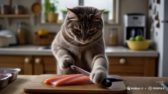 猫在切生鱼 by Hailuo AI Video Generator