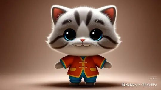 一个可爱的小猫的头部，下半身是略小的身体，穿着可爱的衣服，扭秧歌 by Hailuo AI Video Generator