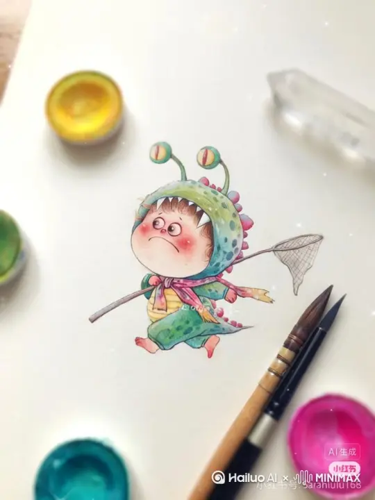 让图片中的人物像QQ糖一样蹦蹦跳跳，起跳是身体前倾蓄力，跳起来时慢一点，下降时快一点，每跳一次停顿一秒，表情变化:跳起来时大笑眼睛眯成一条缝，落下来时做惊讶表情，眼睛下看有笑意，嘴巴张大 by Hailuo AI Video Generator