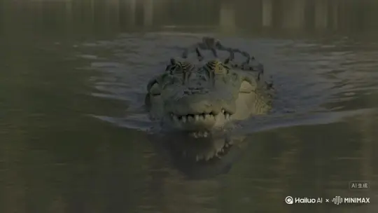 一只鳄鱼眼神很汹涌的向你游过来 然后给你比了一个中指 by Hailuo AI Video Generator