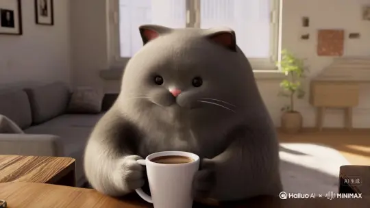 我是月半猫，大家周末好啊，我新开了一个公司，大家有点餐系统，商城小程序，家政小程序这类需求的可以联系我哦，还有定制小游戏，我们肯定给大家用心开发
用月半猫形象，在屋里喝咖啡，视频有声音，配文字 by Hailuo AI Video Generator