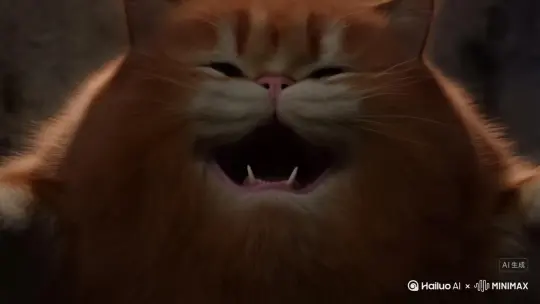 一个胖猫大喊“”还有没有人没睡觉！来和我聊天啊！一边喊，头一边变大，最后比地球还大 by Hailuo AI Video Generator