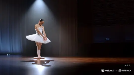 生成一个舞蹈演员在表演一个芭蕾旋转的动作， by Hailuo AI Video Generator