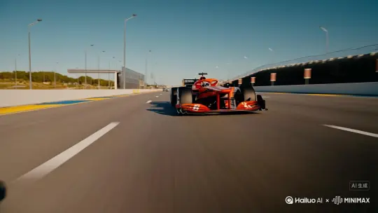 开在高速公路的F1赛车飞速行驶 by Hailuo AI Video Generator