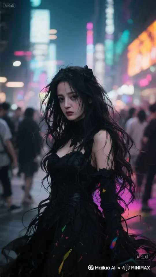 女孩转身正面面对镜头，头发和衣服裙子随着身体摆动，微风吹过脸颊，发丝摆动，女孩眨眨眼睛，然后转身背对镜头，头发和衣服裙子随着身体摆动，衣袂飘飘，背对镜头走画面远处。 by Hailuo AI Video Generator