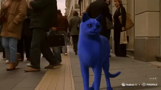 一只蓝色的猫站在大街上 旁边有很多人 那只蓝色的猫在说南山校长 破产了 by Hailuo AI Video Generator