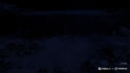 一只蓝色的胖胖的猫从黑夜中出现，此时他满脸惊恐，突然一只穿着士兵服装的猪登场，浑身散发着光芒，照亮了黑夜，蓝色的胖胖的猫跳舞欢呼[推进,上升] by Hailuo AI Video Generator