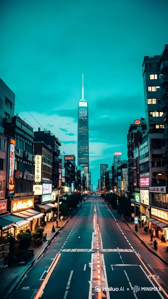 东方厅空东方天空忽然飞来一架在夜色中笼罩整个城市的巨大战舰，上面的一个巨大融合炮投下来一个光柱击中了前面的塔，巨大的冲击波将旁边的建筑全部都给爆炸，火焰扩散场面宛如末日 by Hailuo AI Video Generator