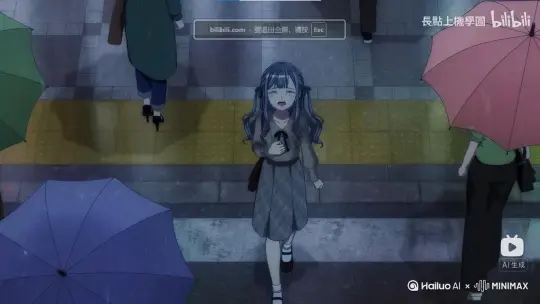 镜头随着女孩右转，天上下着大雨，女孩在街道上独自一人，仰天大哭。泪水和雨水混在一起。 by Hailuo AI Video Generator