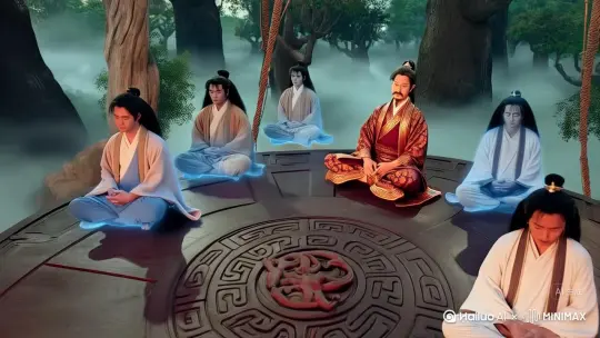 他是神仙，在教弟子们打坐，弟子们都离地50公分 by Hailuo AI Video Generator