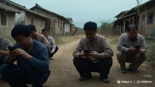 这些人又被城里人，养成了乡巴佬。蹲在村头村尾，手里拿着手机，心思里都只是，一厢情愿。黎涛 by Hailuo AI Video Generator