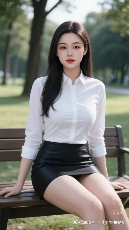 close up face, subtle smile (1s); zoom out to full body, sitting, lift right foot onto left knee (0.5s); stand up smoothly, slow body wave, gentle hip sway (2s); turn back to camera slowly, show back view (1.5s); (5 seconds total), smooth motion, continuous shot, no cuts by Hailuo AI Video Generator