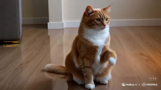 一只猫在抠鼻屎，然后跳起了科目三 by Hailuo AI Video Generator